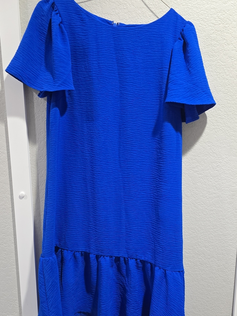 DKNY Royal Blue Ruffle Flutter Sleeve Shift Midi Dress Size S 4-6